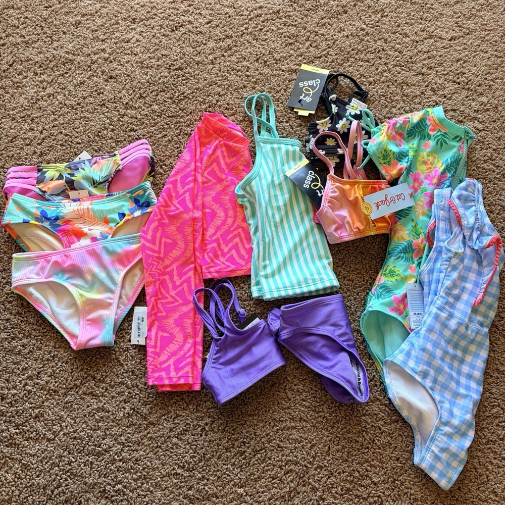 Target Cat & Jack Art Class Girls Swim Bathing Suit Bundle XS 4/5 NWT NEW